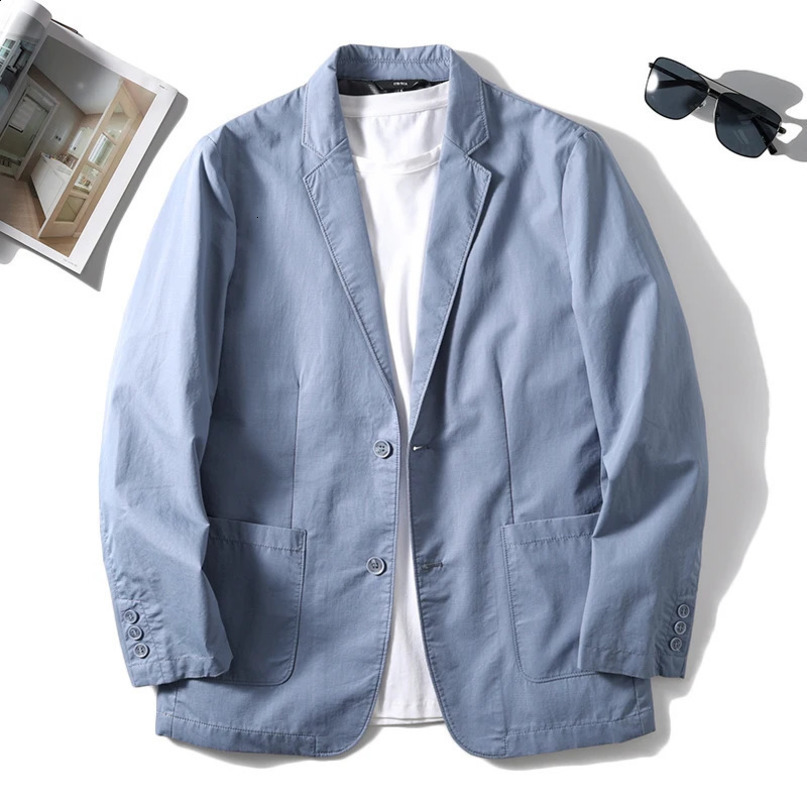 Mens Jacket Set Single Chest Pocket Casual SpringSummer Fashion Thin Solid Long Sleeve Sunscreen Top 240824