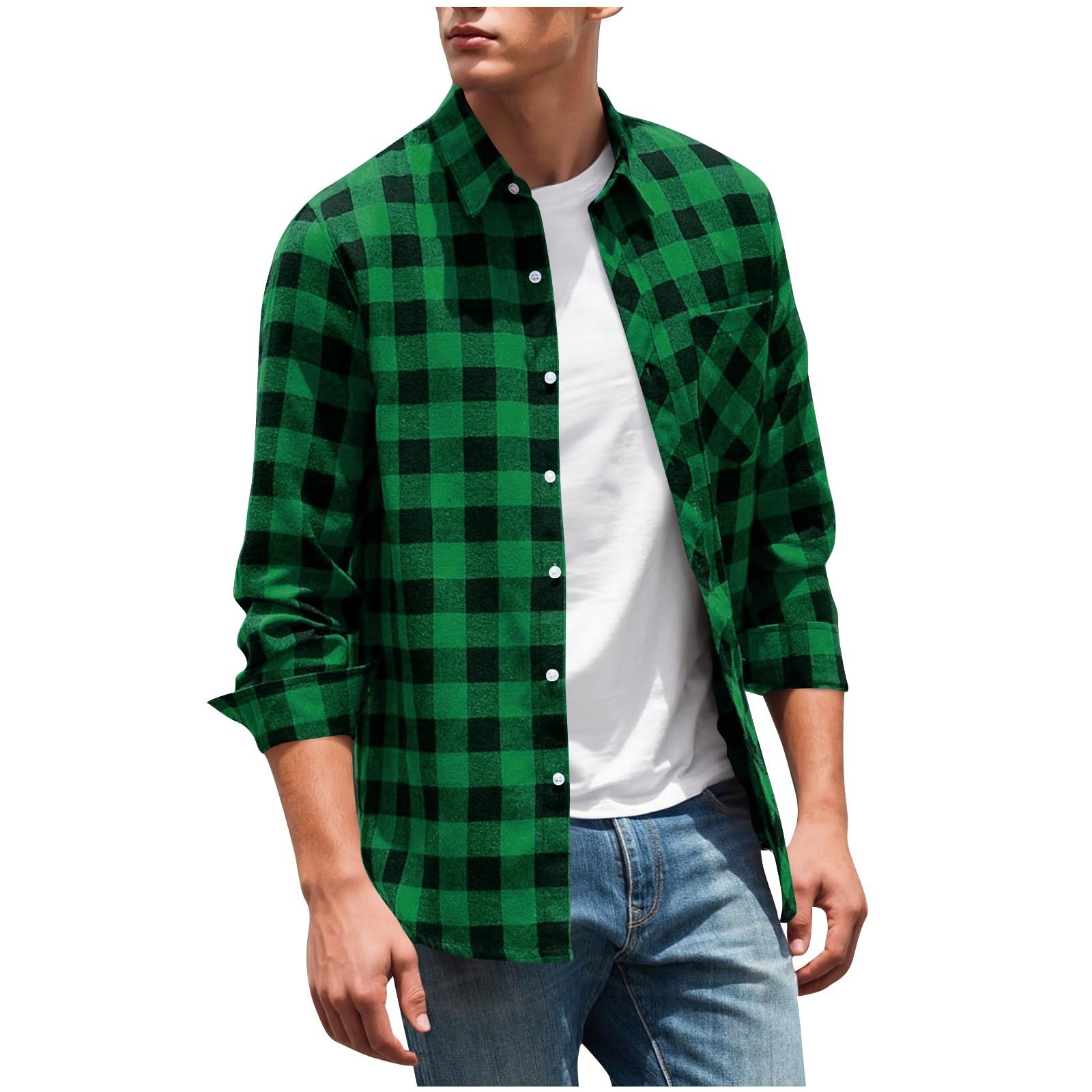 UV Protection, Wrinkle Resistant, Antibacterial, Moisture-Wicking, Tear-Resistant, Cold-Resistant Brushed Plaid Shirt Men's Long Sleeve Casual Sh