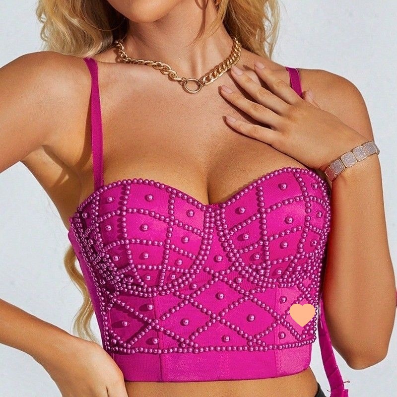 Sexy Club Pearl Strap Vest Top ort Sle Inner Wear Outerwear Trendy Fibone Brtte Women's Tank Tops Summer 2025