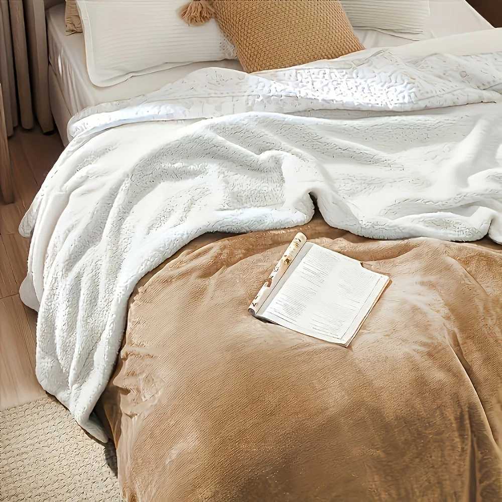 Sherpa Fleece Bed Blanket Twin Size Super Soft Fuzzy Plush Warm Cozy Fluffy Microfiber Couch Throw Velvet Double Reversible 5Lbs C251011