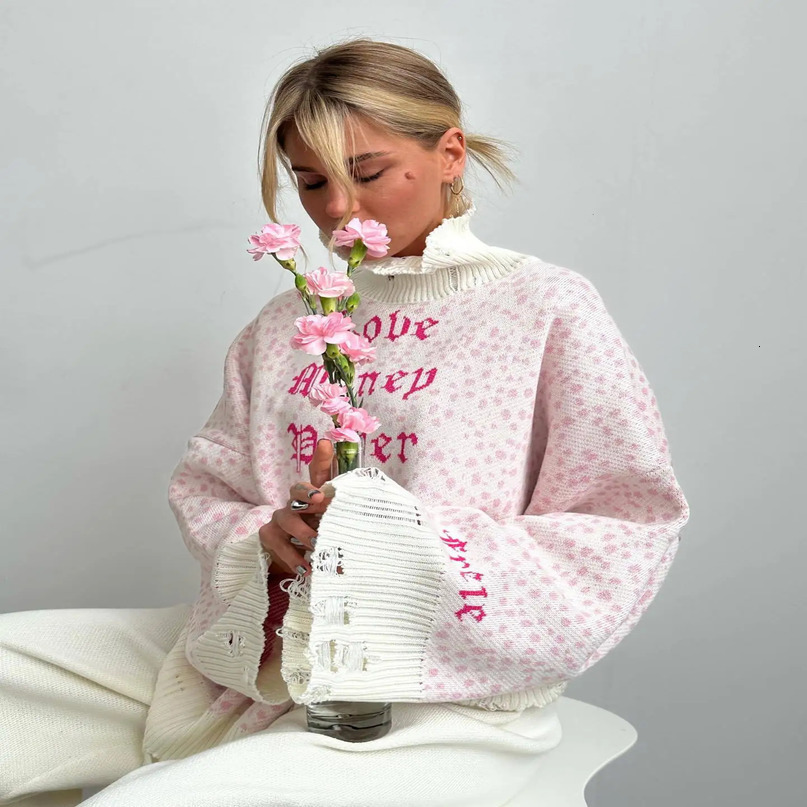 Autumn Winter Women Long Sleeves Knitted Sweater Harajuku Loose Letter Embroidery Personality Lazy Style Pullover Outwear 241021