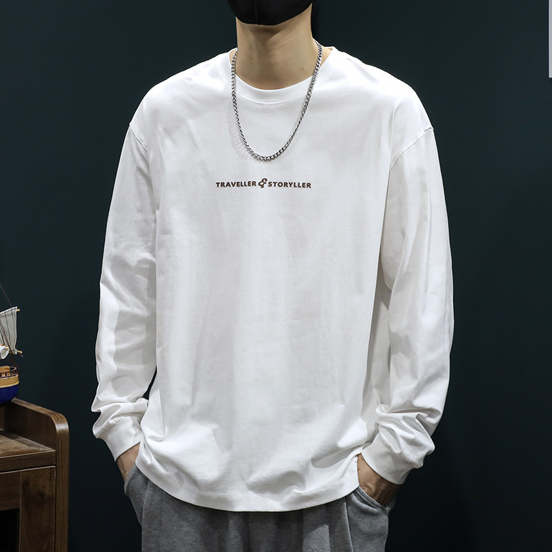 Pure Cotton Designer Hoodie White Simple Long Sleeve Designer Shirt T-shirt For Men Heavyweight 260g Spring And Autumn Base Shirt Loose Plus Size Trendy Brand Inner