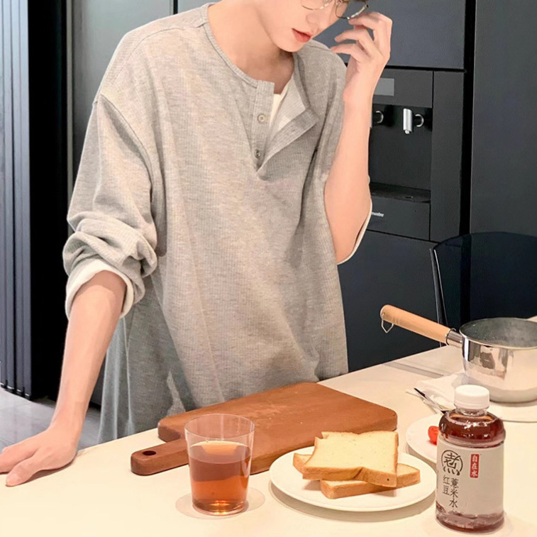 Two-piece Henry Collar Long Sleeve Men's T-shirt Autumn Designer Hoodie Casual Style Thin Lazy Korean Style Sweatshirt Designer Shirt With Design Sense