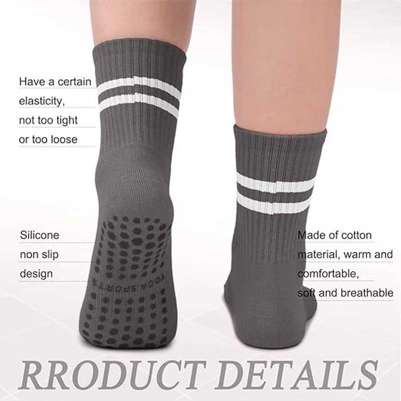 5 Pairs Sports Socks Woman Non Slip Pilates Yoga Socks Stripe Pure Cotton Silicone Grips Sportswear Woman Gym Dance Floor SocksW251011