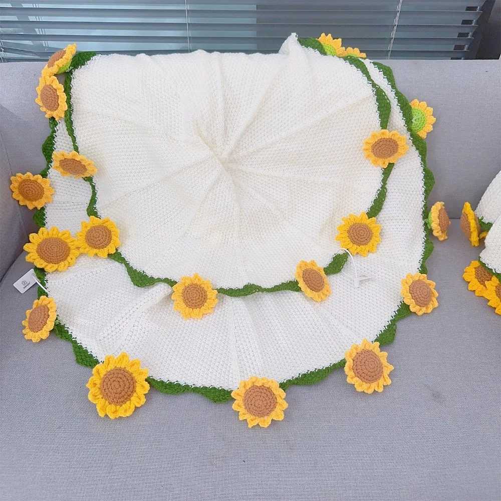 60110cm Sunflower Bouquet Blanket Finished Product Crocheted Pink Rose Blanket Creative Handmade Wedding Valentines Day Gifts C251011