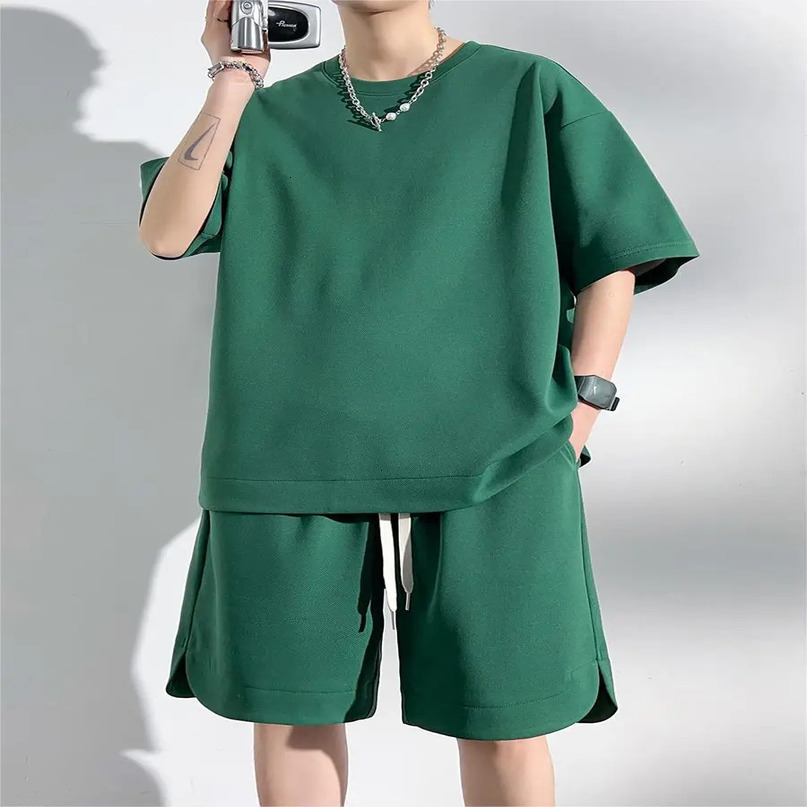 Summer Tracksuits Men Plus Size 8xl 7xl 6XL Sportswear Solid Color Sets Fashion Casual TShirts Shorts 2pcs Suits Male 240518