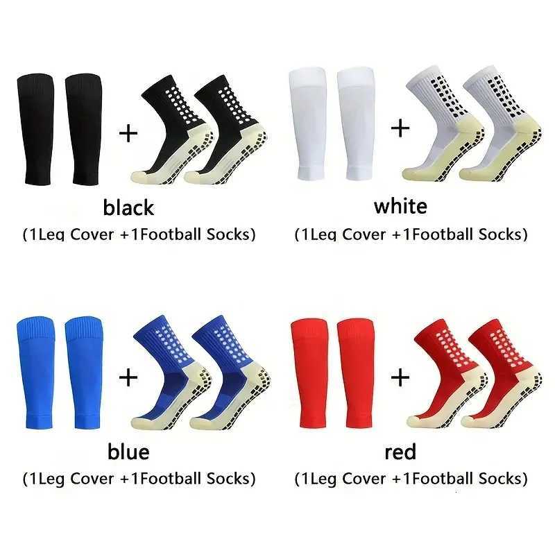 2 Pairs Set Professional Training Breathable Football Socks Men Women Nonslip Silicone Soccer Socks With Leg Cover Sports SetW251011