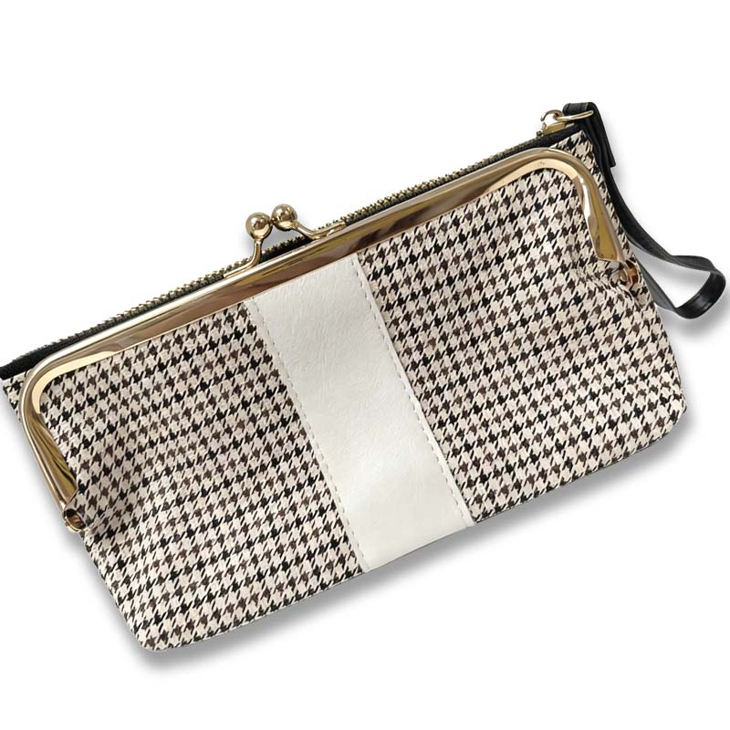 Wallets Women's Retro Houndstooth Long Zipper Wallet - Gold - Trimmed Frame Clutch with Easy Storage, Ideal for Daily & Evening Outings STBR7