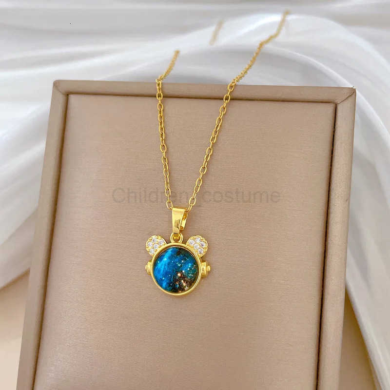 Disney Stainless Steel Chain Necklaces for Women Creative Starry Sky Mickey Mouse Head Pendant Necklace Cute Jewelry Accessories H251011