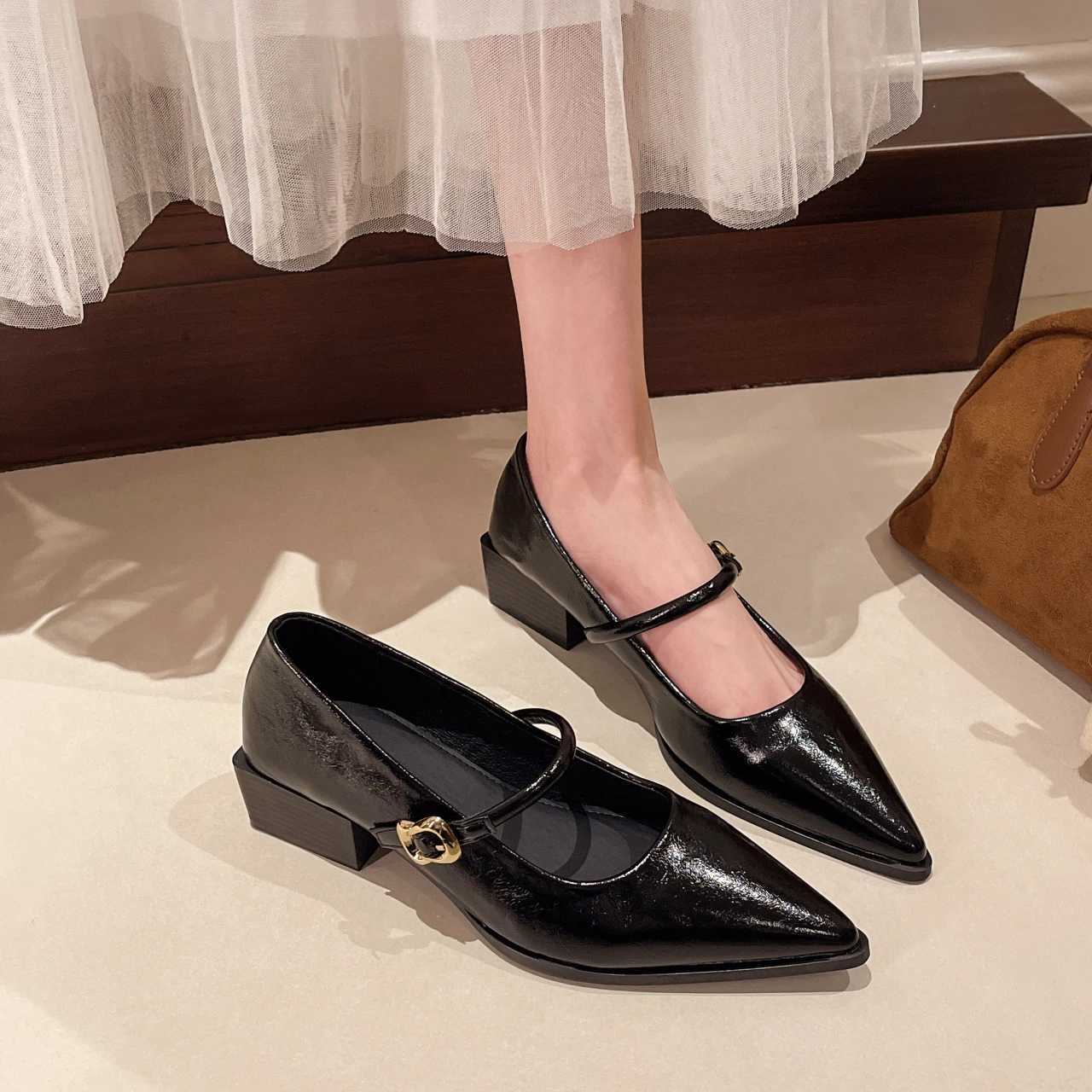 New Retro Style Thick Heel Women Mary Jane Shoes Fashion Shallow Pointed Toe Ladies Comfort Office Pumps Footwear Low Heel ShoesXJ251011