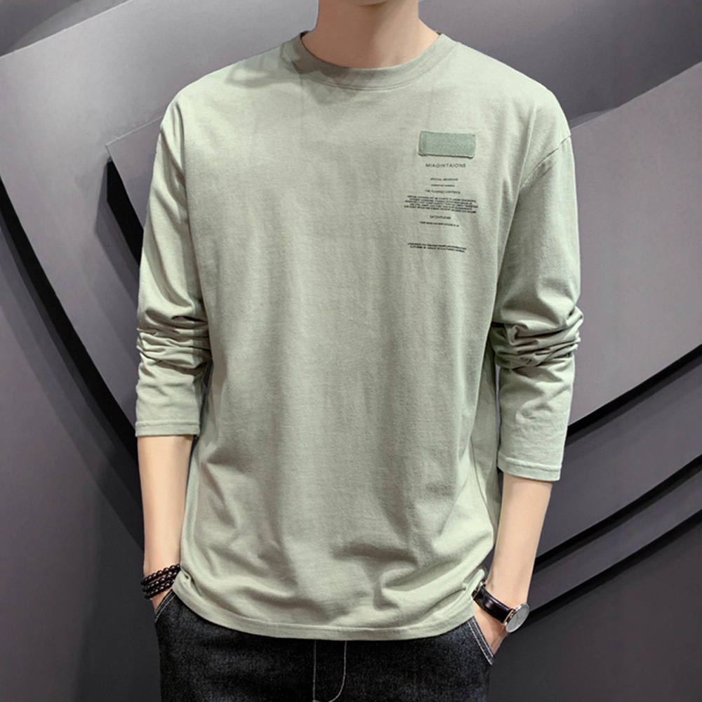 Designer Shirt 100% Cotton Long Sleeve T-shirt For Men Spring And Autumn New Trendy Loose Fit Designer Hoodie Versatile Base Shirt Casual Crew Neck Sweatshirt
