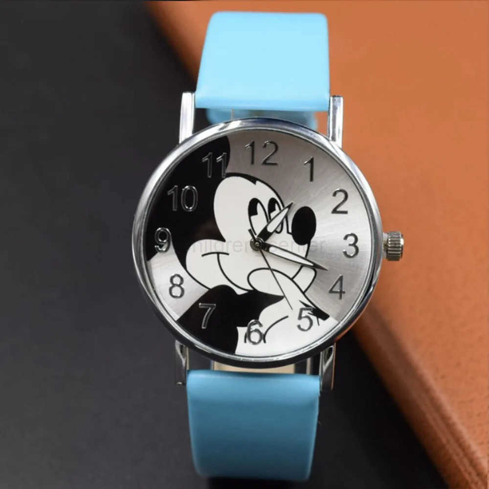 Disney Mickey Cartoon Childrens Watch Fashion Watch PU Leather Strap Quartz Watch Boys and Girls Student Birthday Gift H251011