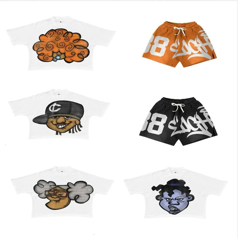 Harajuku proud family pattern y2k top tshirt and shorts two oversized tshirts casual tracksuit street mens clothing 241008
