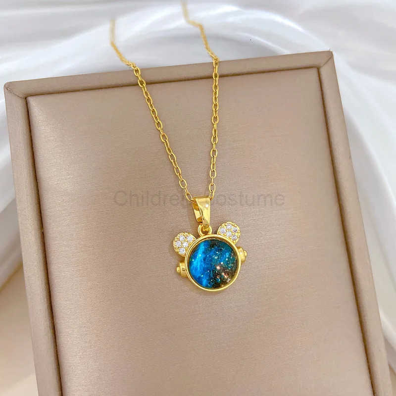 Disney Stainless Steel Chain Necklaces for Women Creative Starry Sky Mickey Mouse Head Pendant Necklace Cute Jewelry Accessories H251011