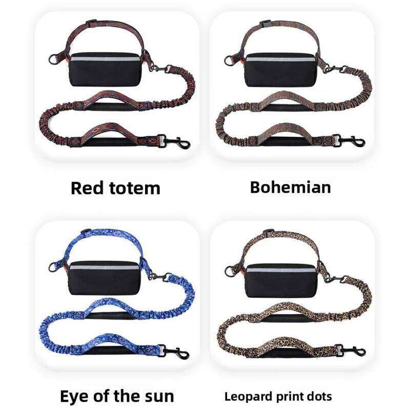 Hands Free Leash with Zipper Pouch, Dual Padded Handles Durable Bungee for Walking, Jogging and Running Your Dog