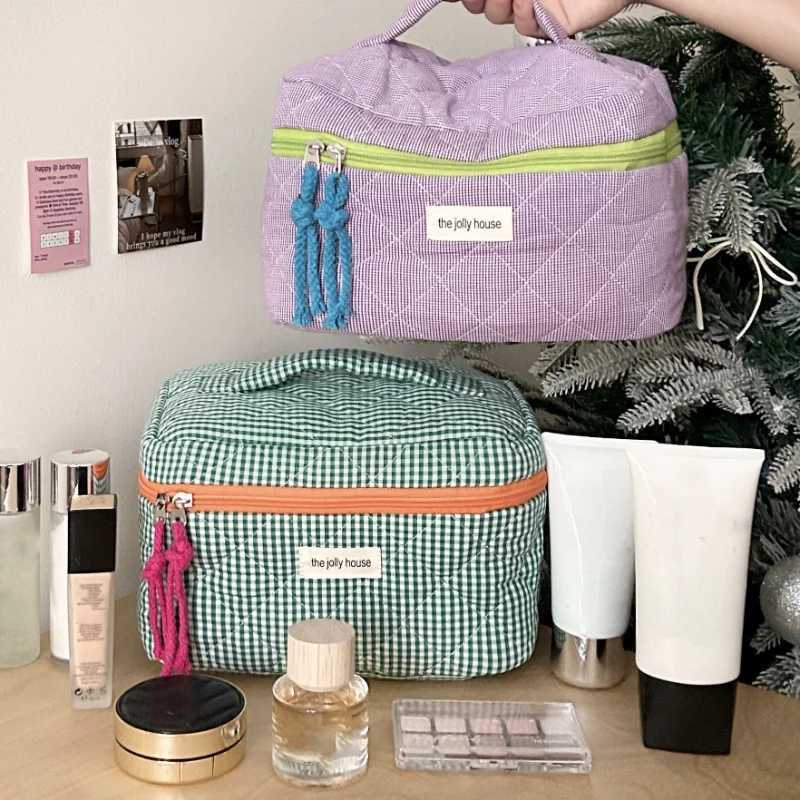 Ladies Color Blocking Checkered Makeup Bag Wens Ins Large Capacity Makeup B Storage Bag Skincare Toiletry W Case D251011