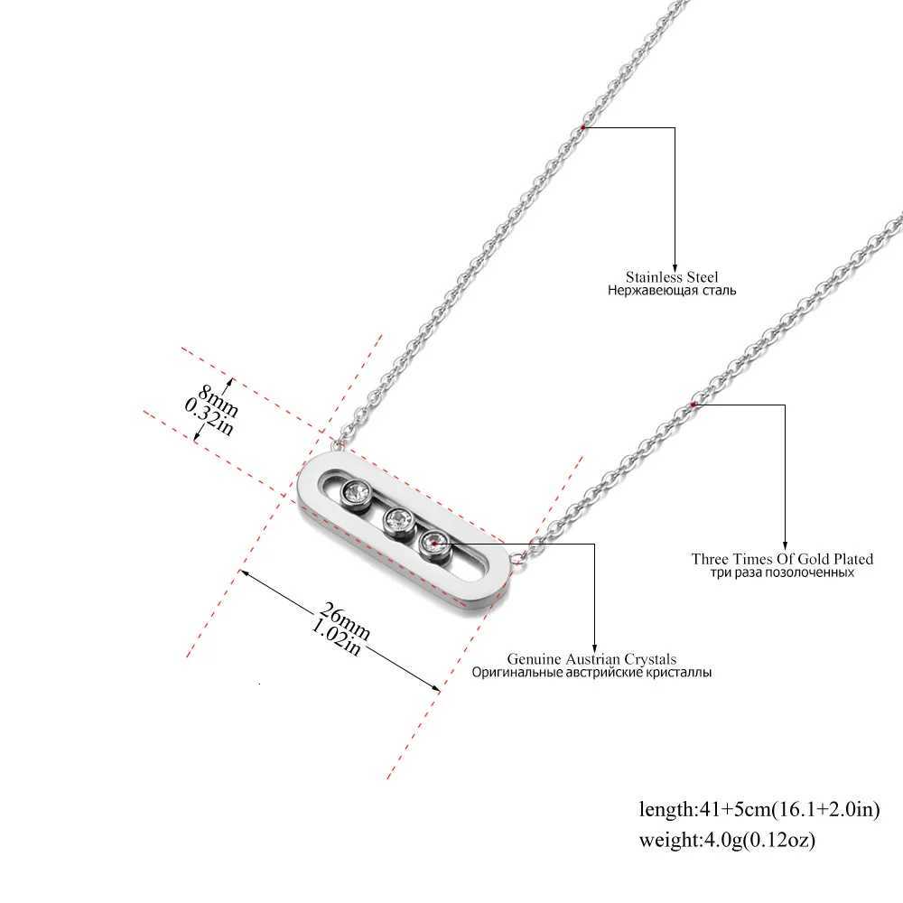 JeeMango Fashion Slidable Three Cubic Zirconia Pendant Necklaces for Women Stainless Steel Gold Plated Waterproof Jewelry N25018 Z251011