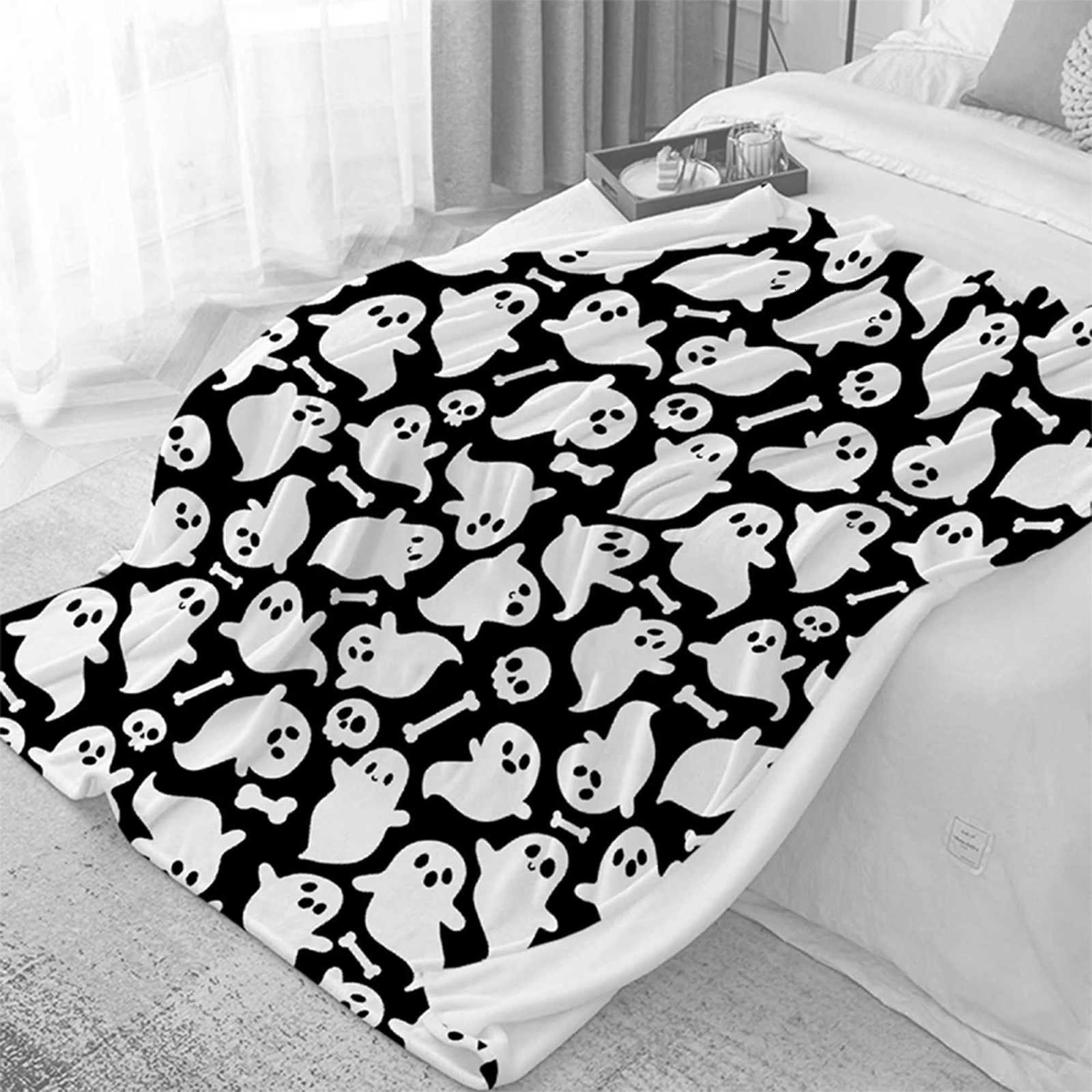 Spooky Halloween Ghosts and Bones Printed Blanket Cozy and Festive Flannel blanket soft and comfortable gift C251011