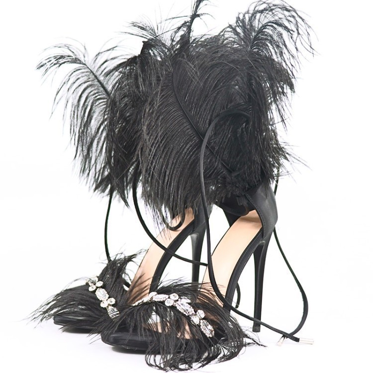New Runway Feather Sandals Women flip flops Super High heels Stilettos Orange White Black Party Fur Shoes zapatos de mujer Y200620