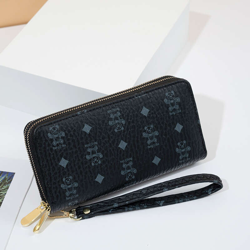 Women's Wallet 2025 New Korean Trend Bear Print Double Zipper Multi-Card Slot Portable Travel Fashion Phone Bag