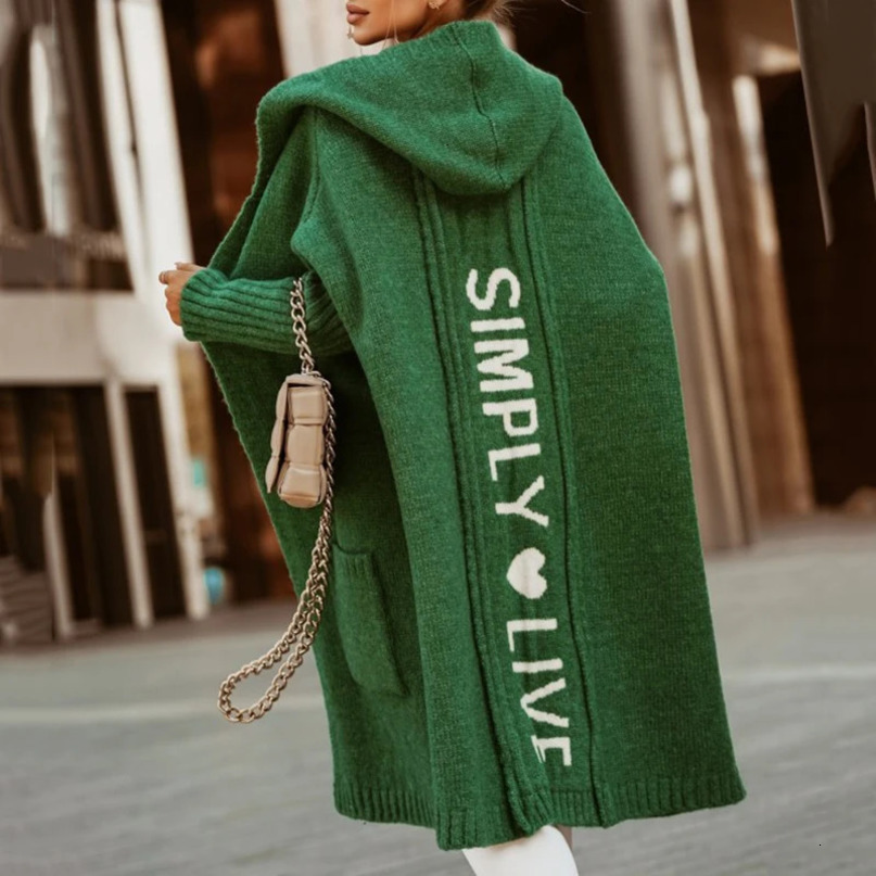 Fashion Simple Letter Printing Cardigan Elegant Solid Color Hooded Sweaters Coats Casual Loose Comfor Vacation Jacket Female 241203