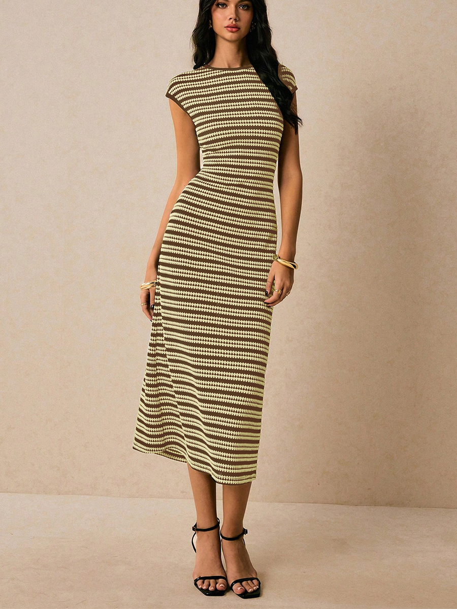 DR225 Women's Striped Knitted Long Dress