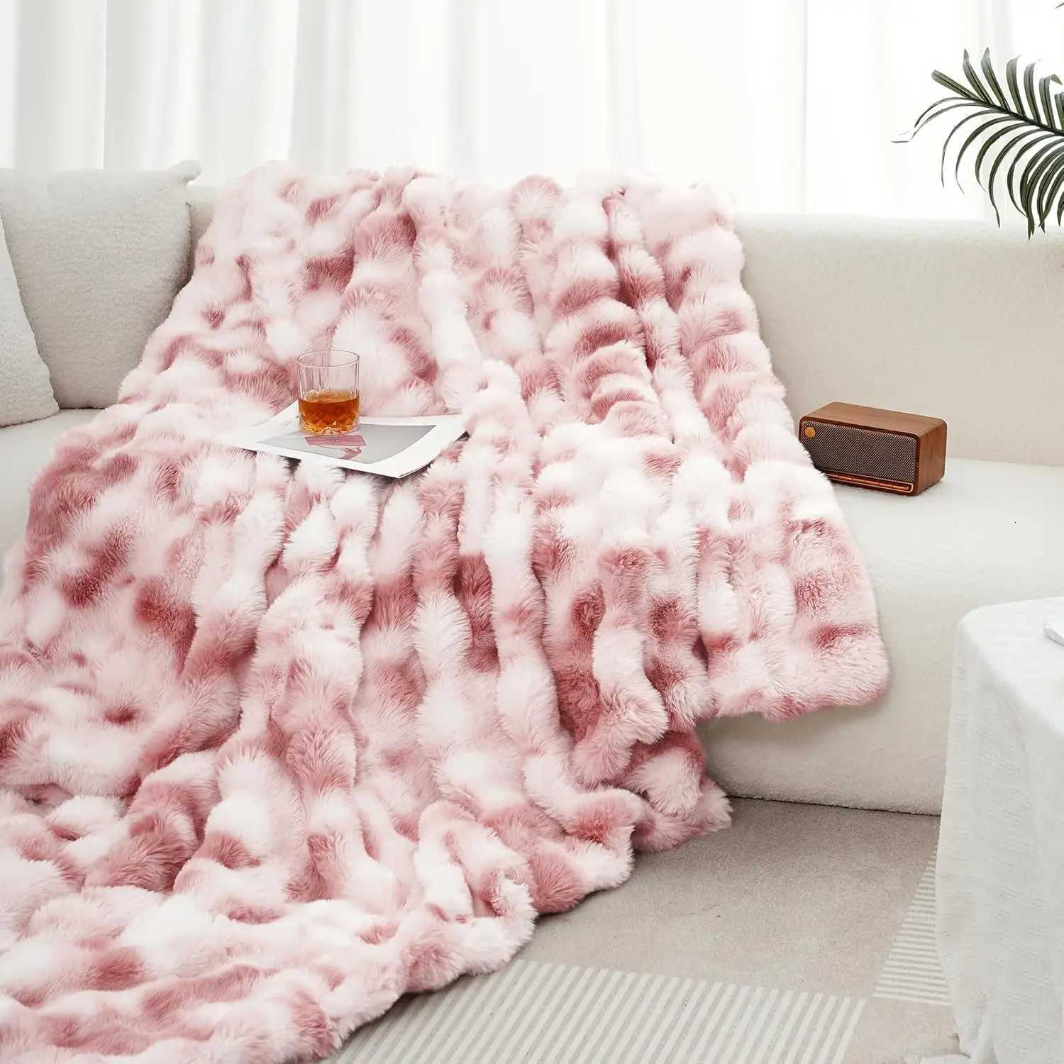 1pc Faux Rabbit Fleece Blanket Weighted 6 lbs Faux Rabbit Fleece Blanket Bedspread C251011