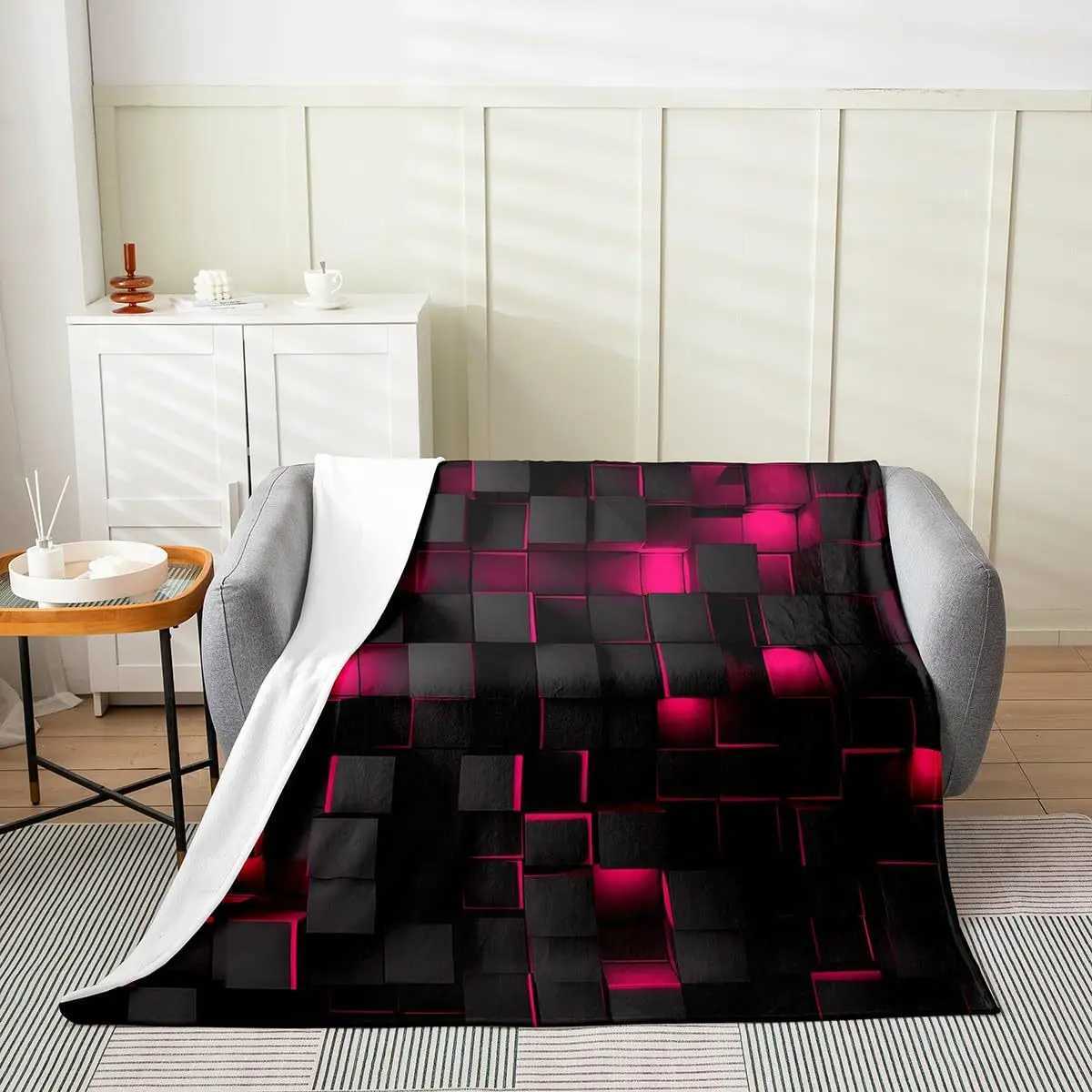 Abstract Geometric Grid Series digitalprinted polyester velvet flannel cover blanket Fleece soft sofa cover blankets for beds C251011