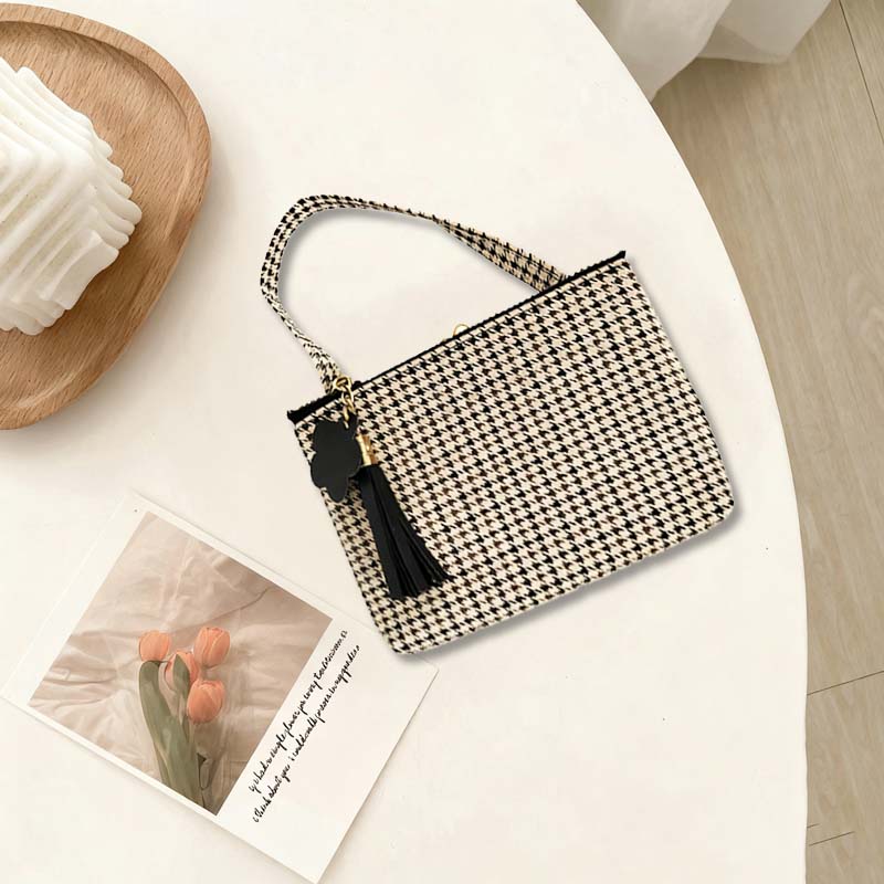 Wallets Women's Houndstooth Pattern Top Handle Wallet - Stylish Frame Clutch with Zipper, Retro Chic Purse for Daily & Casual Outings STBR2