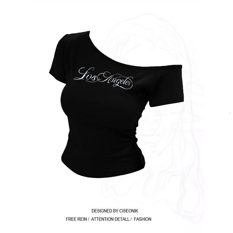 Design Sense Designer Shirt Asymmetrical Shoulder T-shirt Short And Designer Hoodie Slim Fit Off-shoulder Tee Slimming Short Sleeve Base Shirt Polyester Cotton