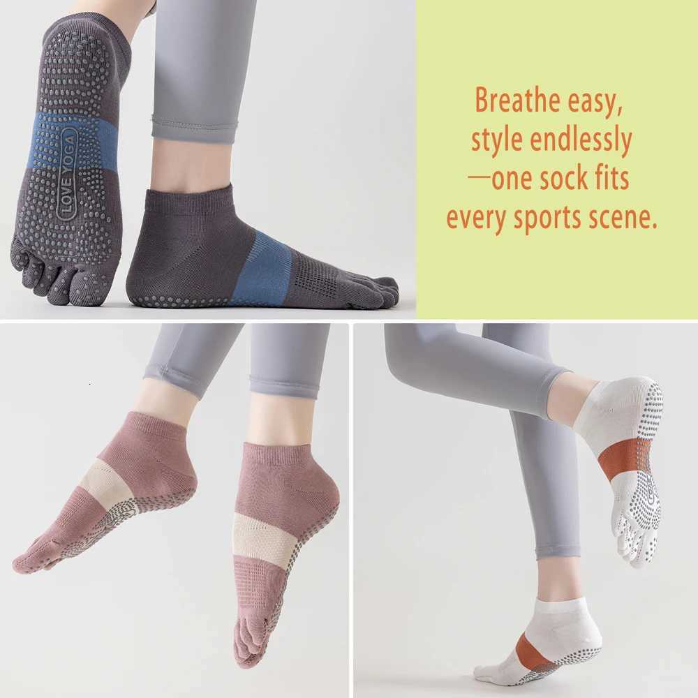 6 PAIRS Fashion Womens Split Toe Sport Socks Seamless AntiOdor Ventilated Yoga Socks with Silicone Dots Colorful StripeW251011