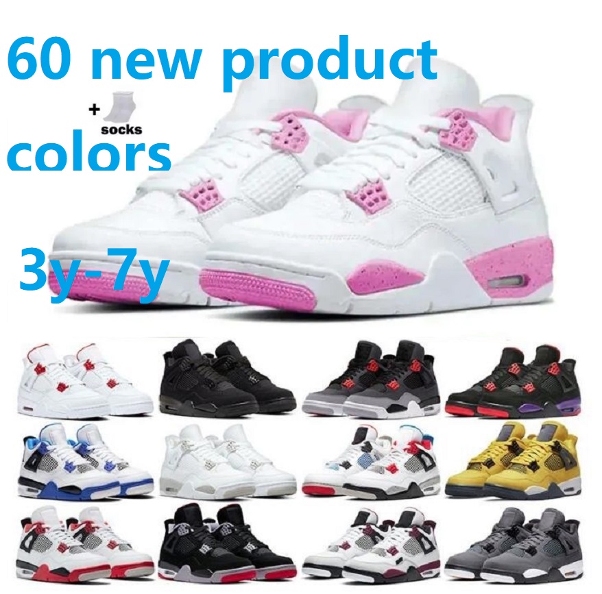 Designer Big Kids Basketball Shoes 4 4S Bred Red Thunder Grey What The Military Black Noir Desert Toddler Infants Big Boys Girls Children Youth Junior Sport Sneakers