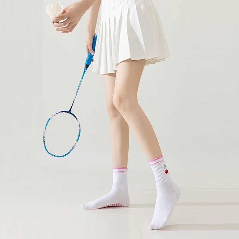 Embroidery Cherryes Yoga Pilates socks for women Nonslip floor sports Calf socks Fashion allmatch trend socksW251011