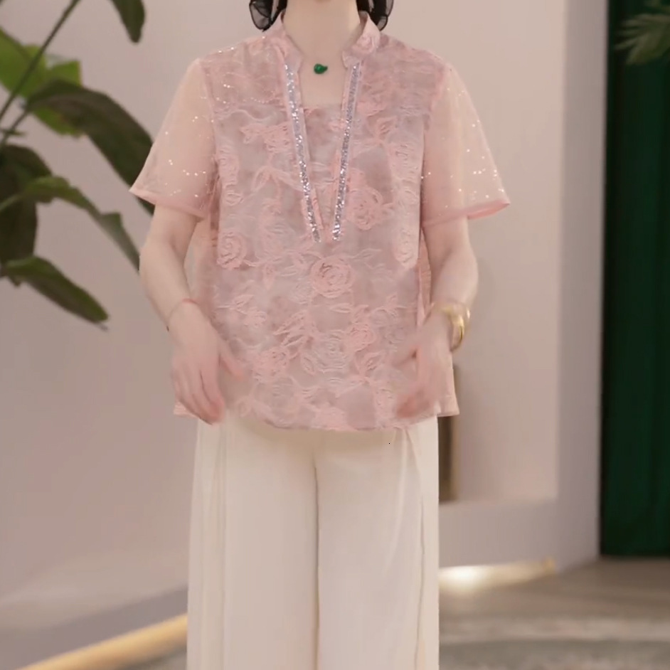 2025 New Thin Designer Shirt Fashionable Mom Outfit Stylish Designer Hoodie Summer Mom Outfit Elegant Shirt Women's Fashionable Age-reducing Top