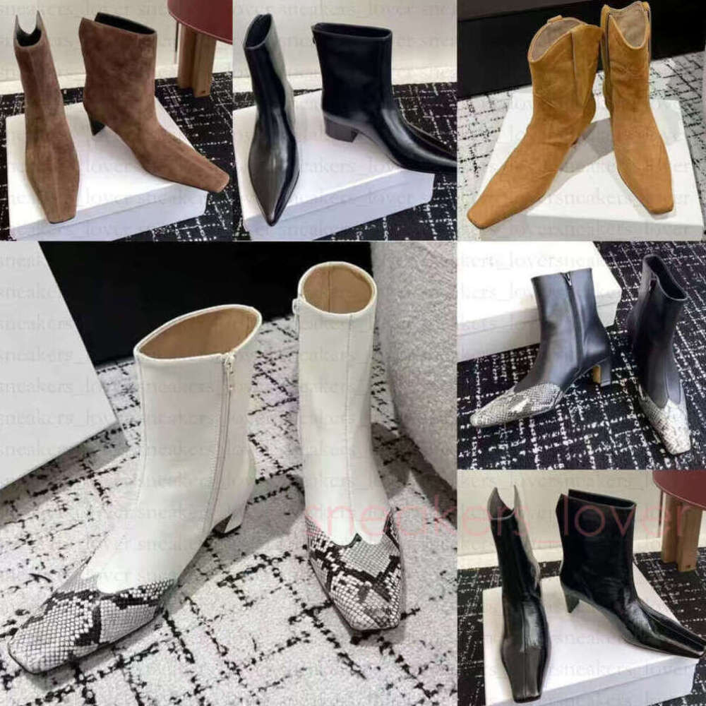 Women Low Suede Leather Heel Square Pointed Toe Kitten Boots Knight Booties Designer Cowboy Ankle Boots Patchwork Zipper Shoes