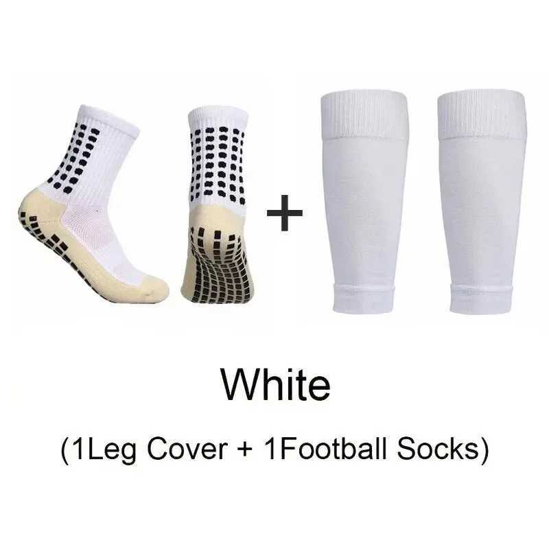 2 Pairs Set Men Grip Soccer Socks and Knee Pads Calf Sleeves Adult Youth Non Slip Leg Shin Guards for Basketball Football SportsW251011