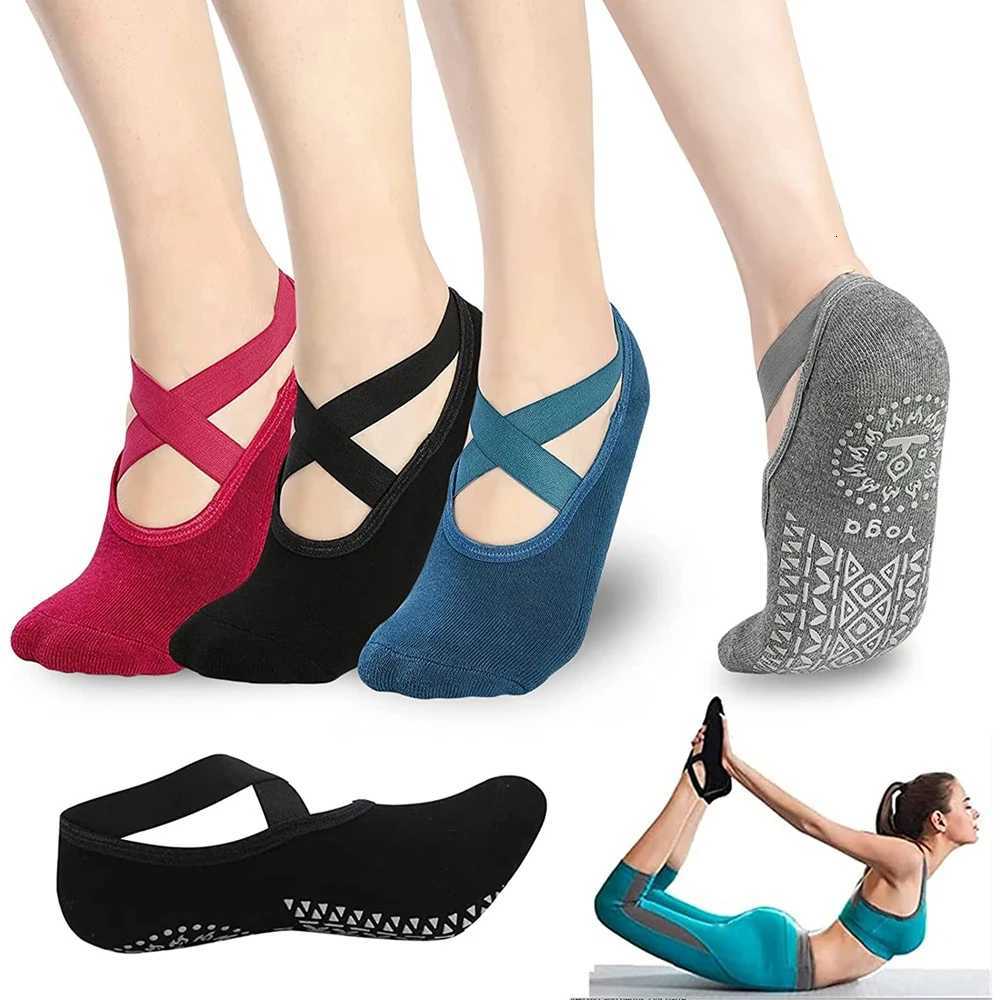 Women High Quality Breathable Yoga Socks Silicone NonSlip Bandage Pilates Sock Ladies Ballet Dance Fitness Workout Cotton SocksW251011