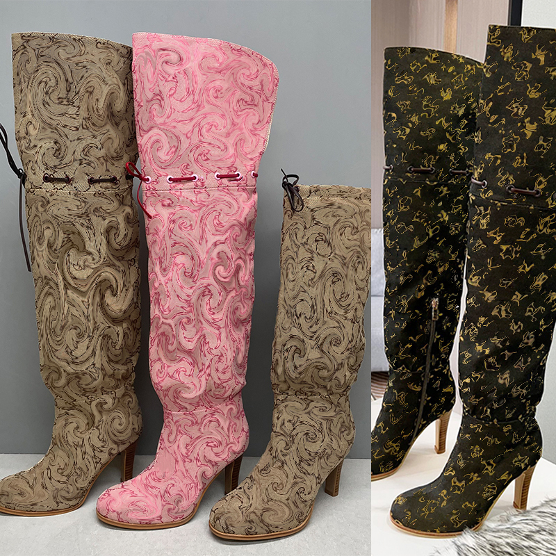 Sexy Girls Thigh-High Boots Women Designer Boots Over The Knee Boots Winter Snow Boot Adjustable Canvas Zipper Original Shoes Ladies Long Boot 317