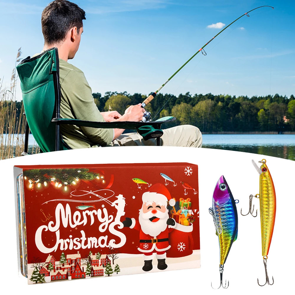 Fishing Tackle Advent Calendar Festival Theme Christmas Fishing Baits Gift Box 3D Realistic Fishing Lures Box for Adult Kids 251009