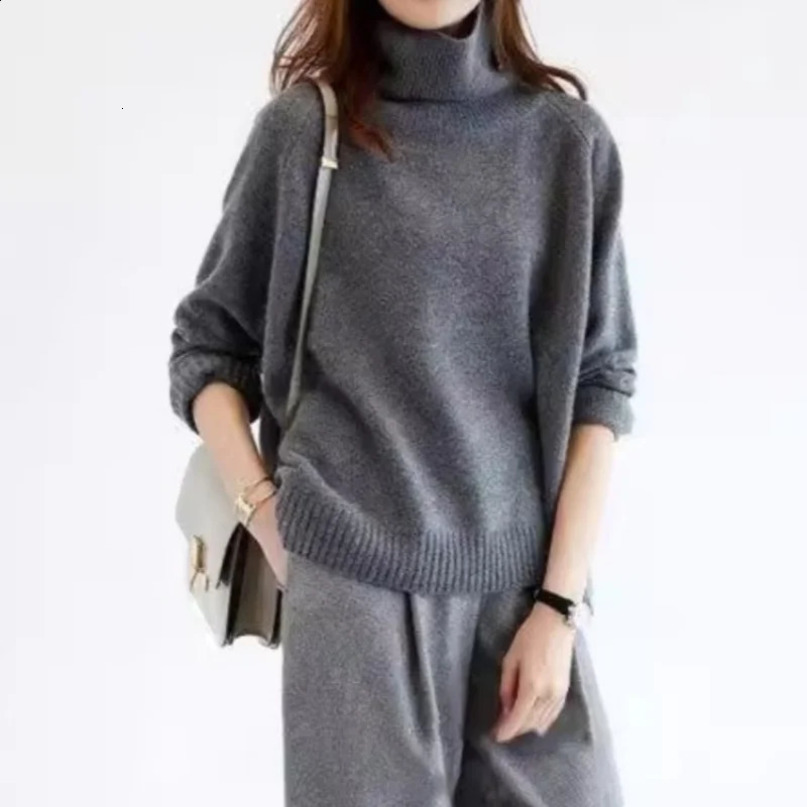 Autumn Winter Network Red Wool Sweater Womens High Lapel Korean Lazy Style Thick Knit LongSleeve Pullover Loose Large Size 241203