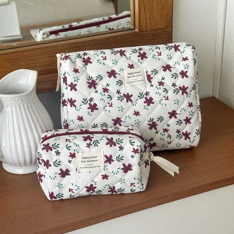Fi Red Floral Tote Wen Bag Large Capacity Cosmetic Storage Bag Corduroy Makeup Pouch D251011