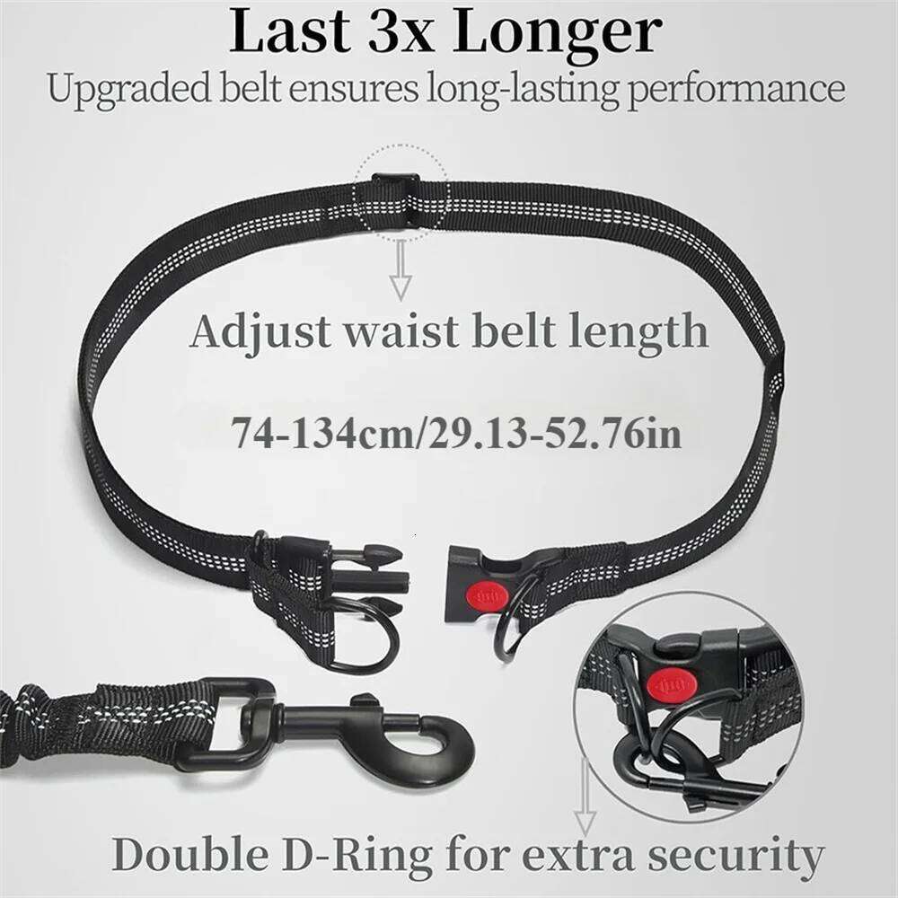 Double Handle Elastic Hands Free Lead Adjustable Waist Belt Reflective Nylon Extendable Dog Running Leash Blue Red