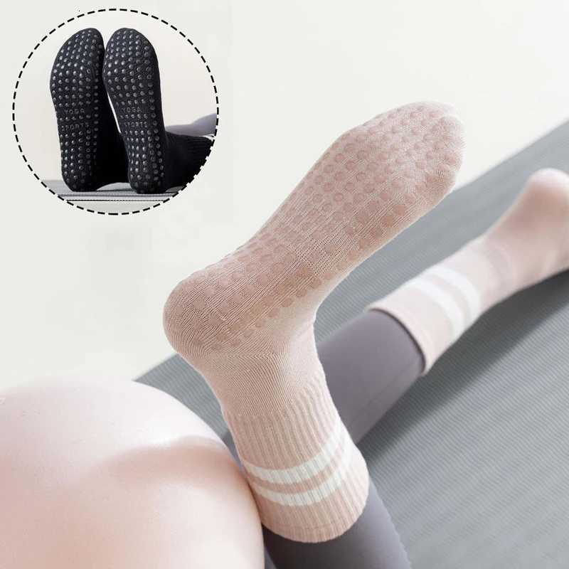 5 Pairs Sports Socks Woman Non Slip Pilates Yoga Socks Stripe Pure Cotton Silicone Grips Sportswear Woman Gym Dance Floor SocksW251011