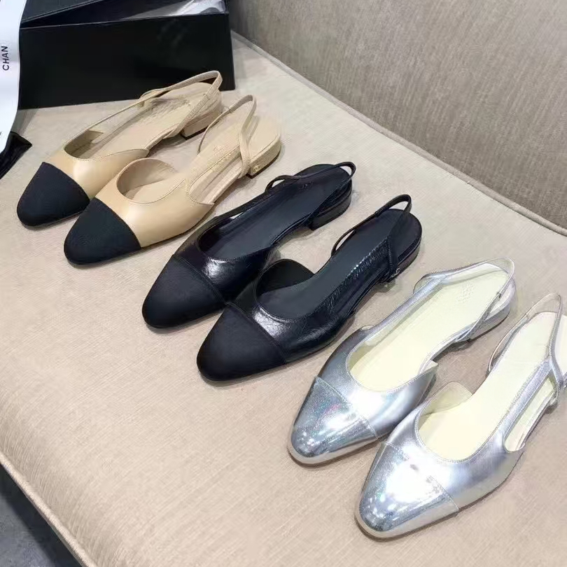 Designer Shoes cc sandal Slingback thick pumps5.5- 6.5cm Classic leather Kitten Chunky block high heels Dress shoes Women's designers Sandals womens shoes Wedd