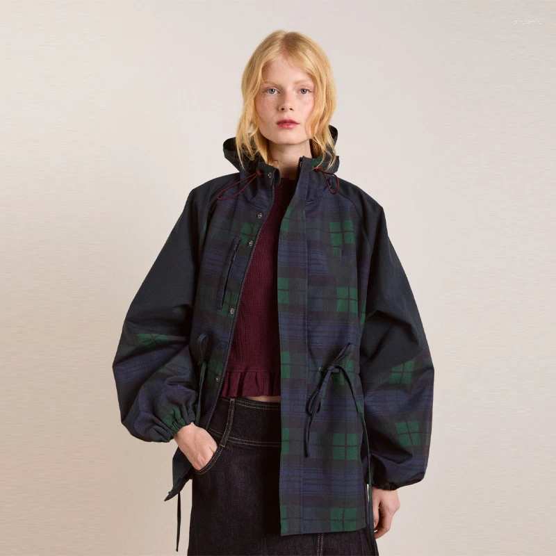 Women's Jackets Chic Plaid Vintage Coat Casual Loose Edgy Timeless Lady Jacket Trend Fashion Retro Designer Hooded Tops Female Fall Street