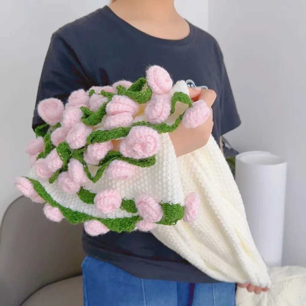 60110cm Sunflower Bouquet Blanket Finished Product Crocheted Pink Rose Blanket Creative Handmade Wedding Valentines Day Gifts C251011