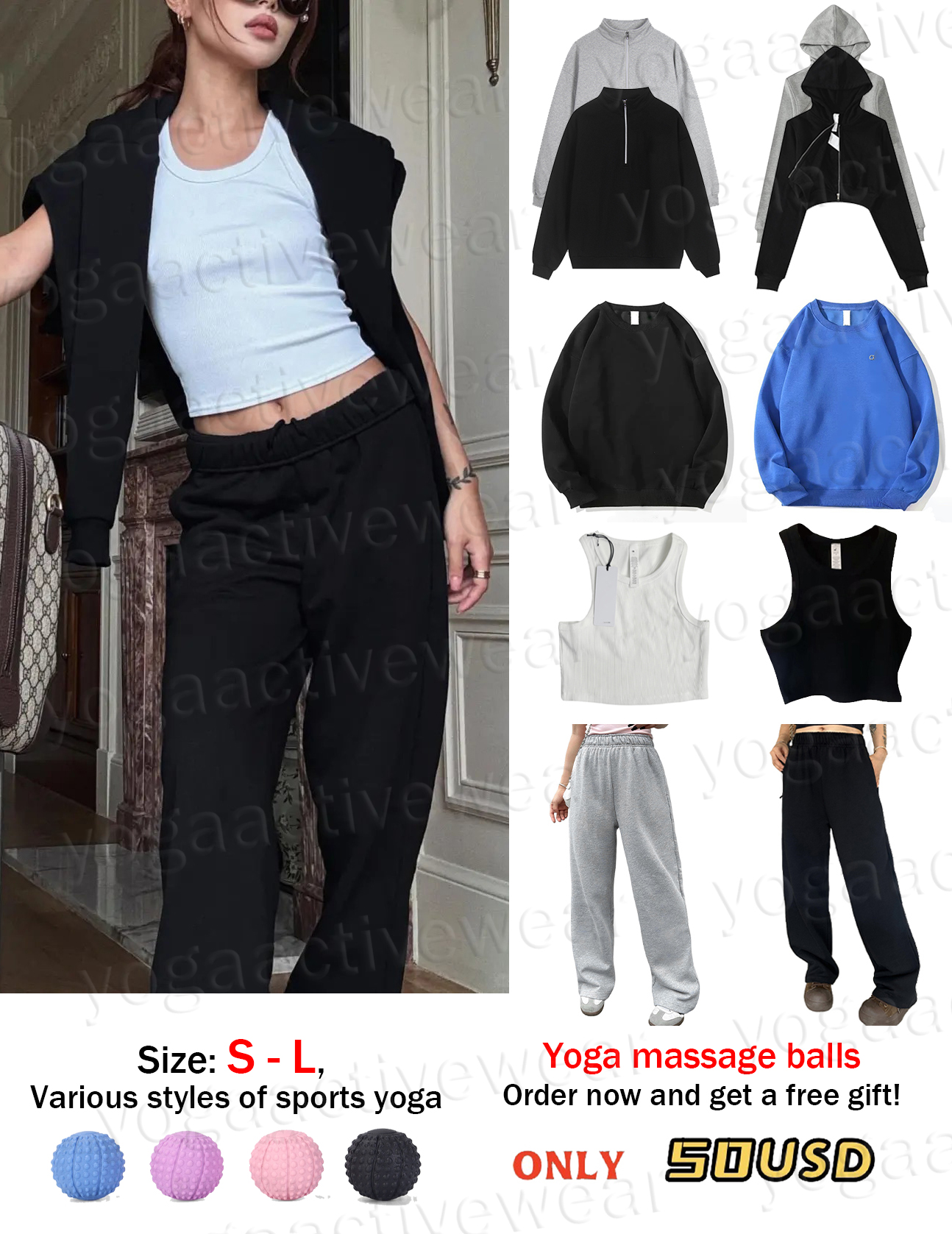 Hot selling Women Clothes Hooded Sweatshirts Sports Tank Tops Sports Long Pants Leggings Shorts Multi Scene Sports Fitness Sets alosetliness Women Clothes Yoga set