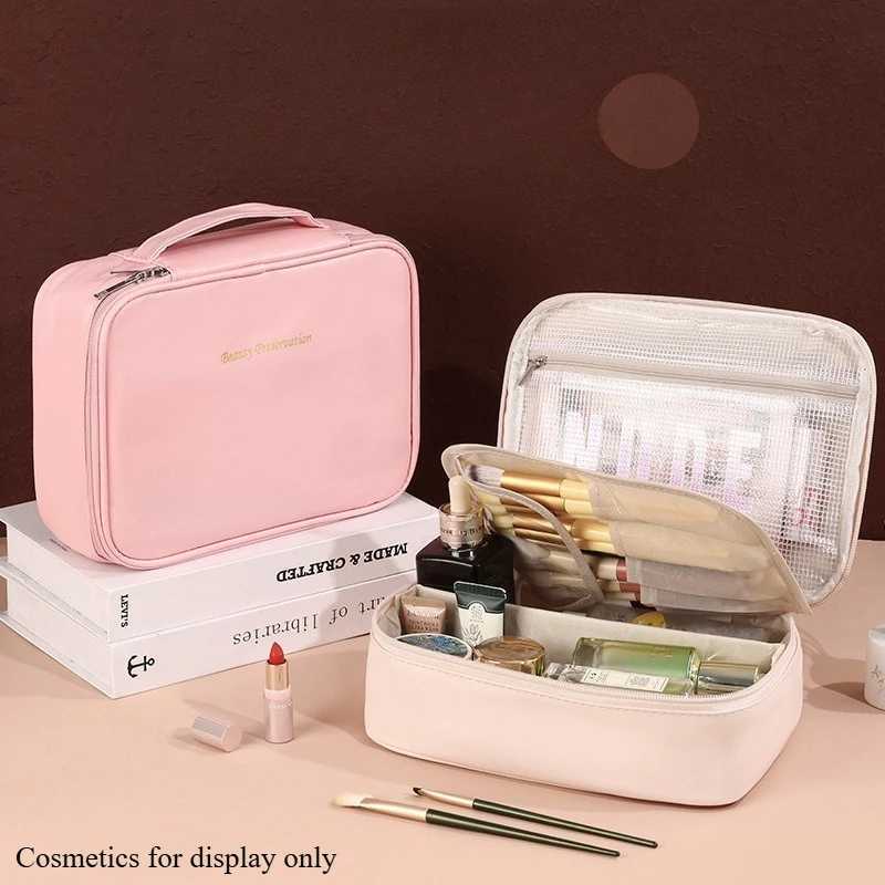 New Portable PU Leather Makeup Bag with Large Capacity and Highend Outdoor Feel Layered and Mtilayer Waterproof Makeup Bag D251011