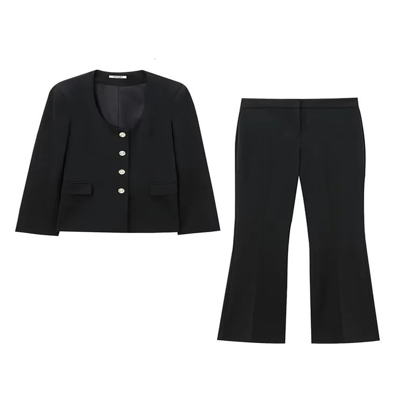 TRAF Autumn Womens Jacket Set Fashion Office Oneck Single Chest Zipper Flash Pants 241115