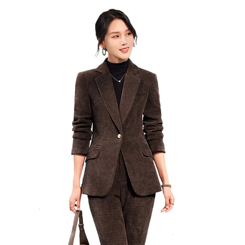 Autumn Corduroy Elegant Underwear Set Womens Formal Business Work Clothes 2pieceS etG reenW ineJ acketJ ac 241115